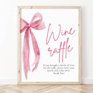 Elegantes Blush Pink Bow Wine Raffle Game Sign Poster
