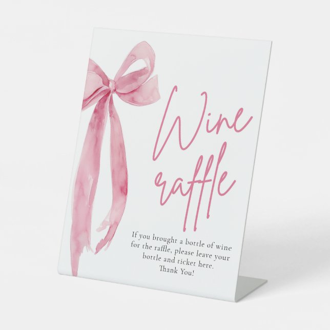 Elegantes Blush Pink Bow Wine Raffle Game Sign Sockelschild (Vorderseite)