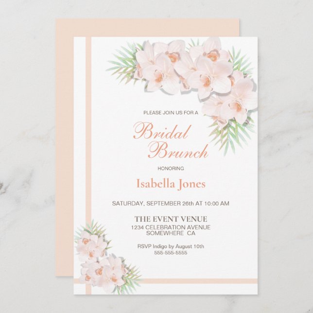 Elegantes Blush Pink Bridal Brunch Einladung (Vorne/Hinten)