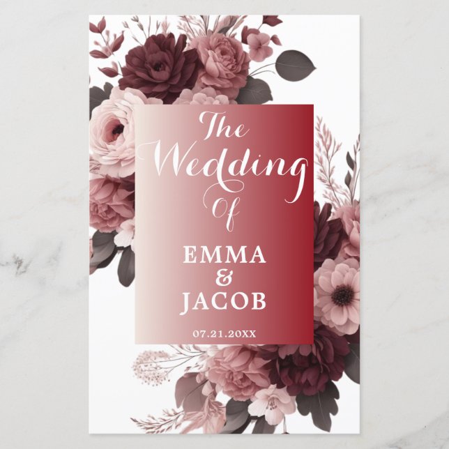 Elegantes Blush Pink Burgund Blumenzwiebelprogramm (Vorderseite)