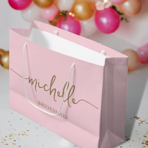 Elegantes Blush Pink Chic Monogram Script Große Geschenktüte
