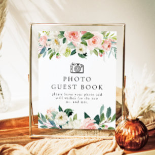 Elegantes Blush Pink Floral Foto Gästebuchuntersch Poster