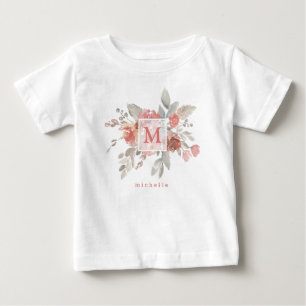 Elegantes Blush Pink Floral Watercolor Monogramm Baby T-shirt