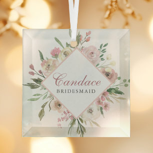 Elegantes Blush Pink Floral Wedding Bridesmaid Ges Ornament Aus Glas