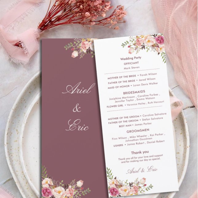 Elegantes Blush Pink Floral Wedding Programm (Von Creator hochgeladen)