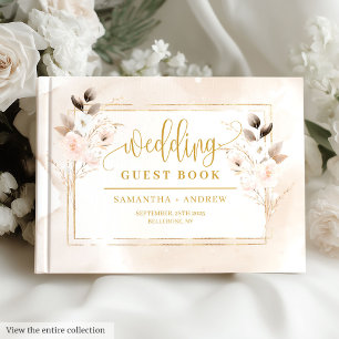 Elegantes Blush Pink Gold Floral Wedding Gästebuch