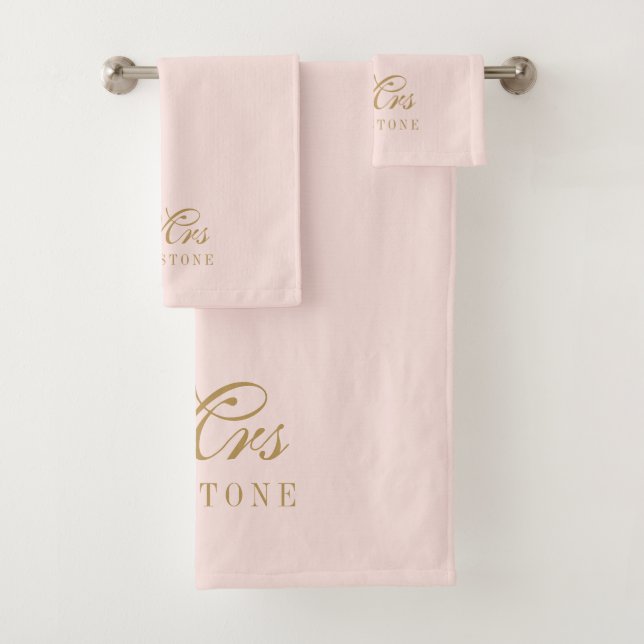 Elegantes Blush Pink Gold Frau Name Bath Handtuch  Badhandtuch Set (Insitu)