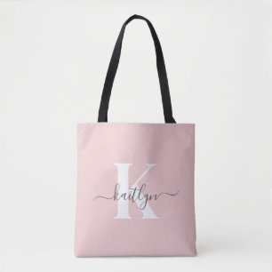 Elegantes Blush Pink Gray Script Monogram