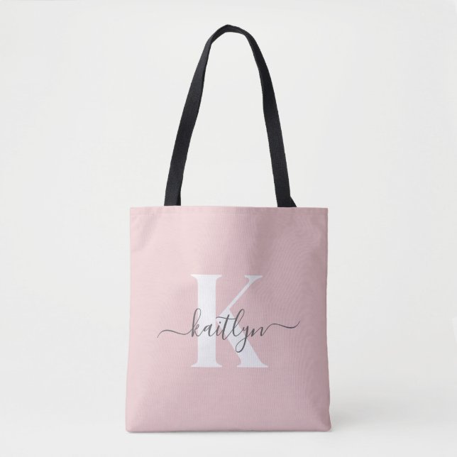 Elegantes Blush Pink Gray Script Monogram (Vorderseite)