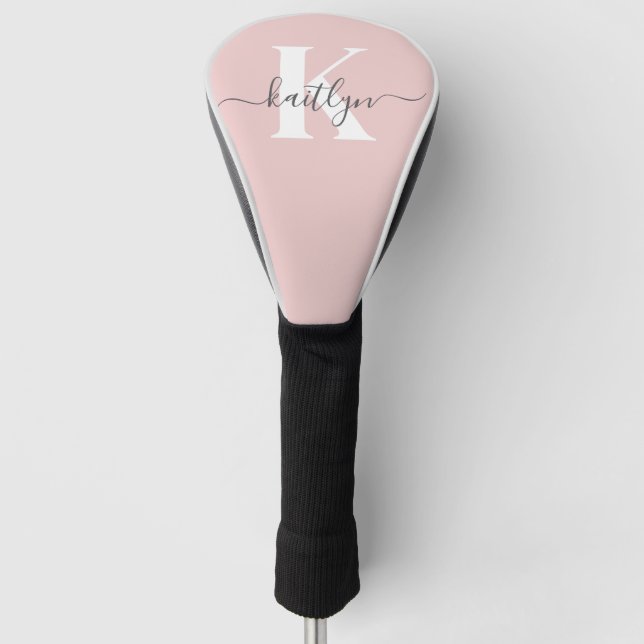 Elegantes Blush Pink Gray Script Monogram Golf Headcover (Vorderseite)