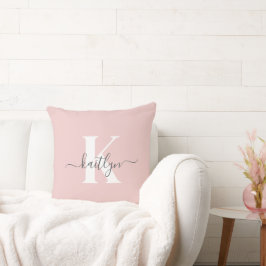 Elegantes Blush Pink Gray Script Monogram Kissen
