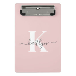 Elegantes Blush Pink Gray Script Monogram Mini Klemmbrett