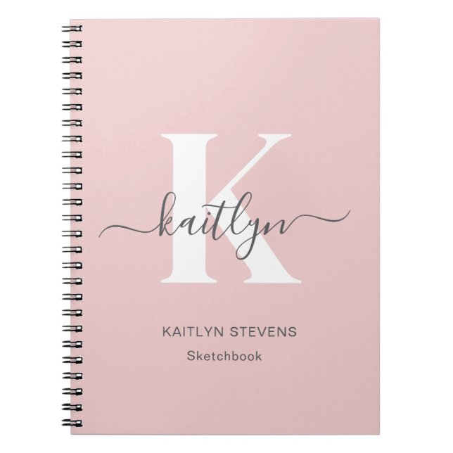 Elegantes Blush Pink Gray Script Monogram Notizblock (Vorderseite)