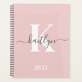 Elegantes Blush Pink Gray Script Monogram Planer