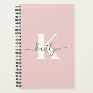 Elegantes Blush Pink Gray Script Monogram Planer
