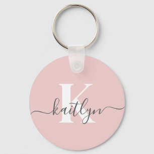 Elegantes Blush Pink Gray Script Monogram Schlüsselanhänger