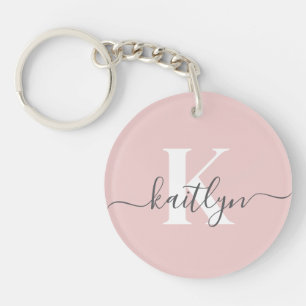 Elegantes Blush Pink Gray Script Monogram Schlüsselanhänger