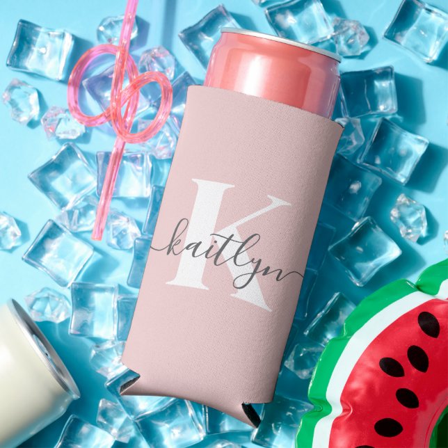 Elegantes Blush Pink Gray Script Monogram Selters Dosenkühler (In Situ Sommer)