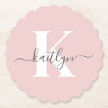 Elegantes Blush Pink Gray Script Monogram Untersetzer<br><div class="desc">Diese schlichten, eleganten, rosafarbenen Untersetzer mit abgerundeten Kanten mit Ihrem Vornamen in einem trendigen Schriftart in Grau und Ihrem ersten Einstieg in einen modernen Schriftart in Weiß sind ideal für den behalt von Tischen und Zählern, die frei von Wasserringen sind. Sie nehmen Tröpfchen auf, damit Sie sich keine Sorgen machen...</div>