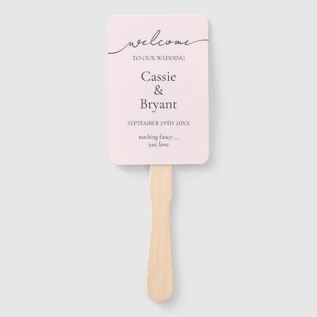 Elegantes Blush Pink Modernes Script Hochzeitsprog Fächer (Vorderseite)