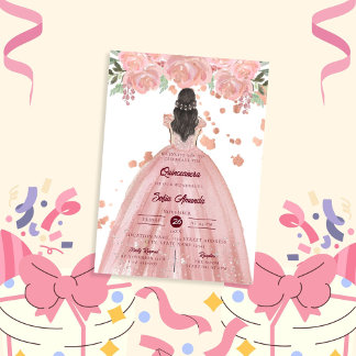 Elegantes Blush Pink Quinceñera Princess Party Einladung