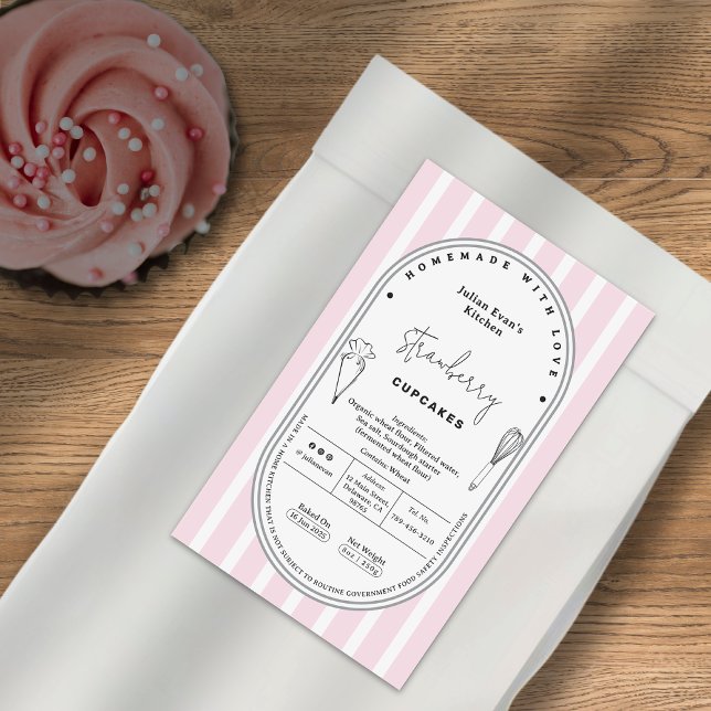 Elegantes Blush Pink Stripe Bäckerei Hütte Label Rechteckiger Aufkleber (Elegant Blush Pink Stripe Bakery Cottage Law Label )