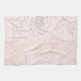 Elegantes Blush Pink und Gold Peony Floral Muster Geschirrtuch