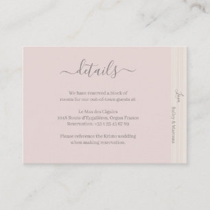 Elegantes Blush Pink Wood Grain Wedding Hotel Deta Begleitkarte