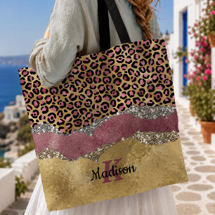 Elegantes Blush-Rose-Tierdruck Glitzer Monogramm