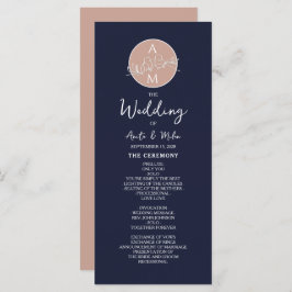 Elegantes Blush und Navy Blue Script Hochzeitsprog Programm