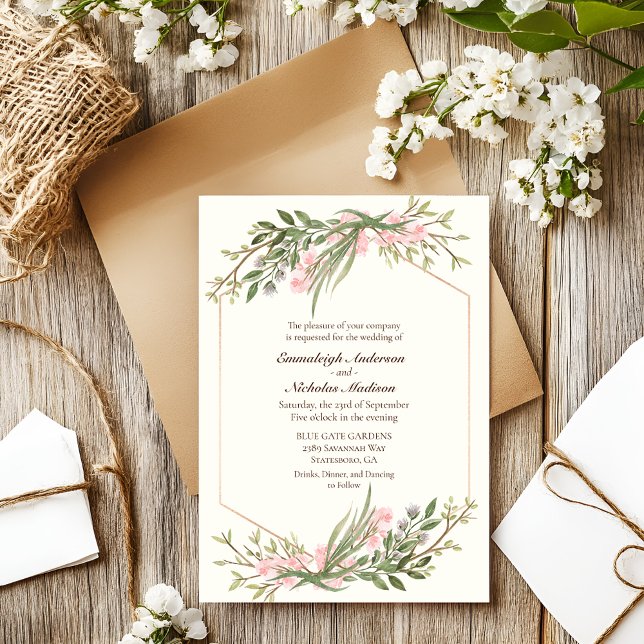 Elegantes Blush Watercolor Botanisches Hochzeitssk Einladung (Von Creator hochgeladen)