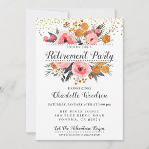 Elegantes Blütenrot Rosa Goldenes Party Einladung