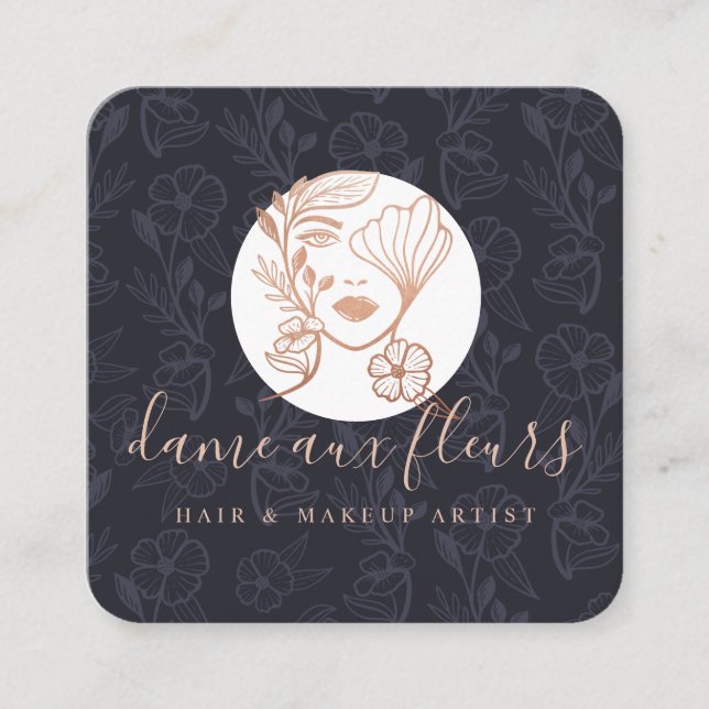 Elegantes Blütenschwarzes Logo Quadratische Visitenkarte (Vorderseite)