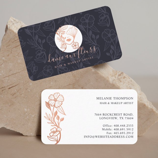 Elegantes Blütenschwarzes Logo Visitenkarte (Elegant & Modern Floral Monogram Wreath Pink Business Card)