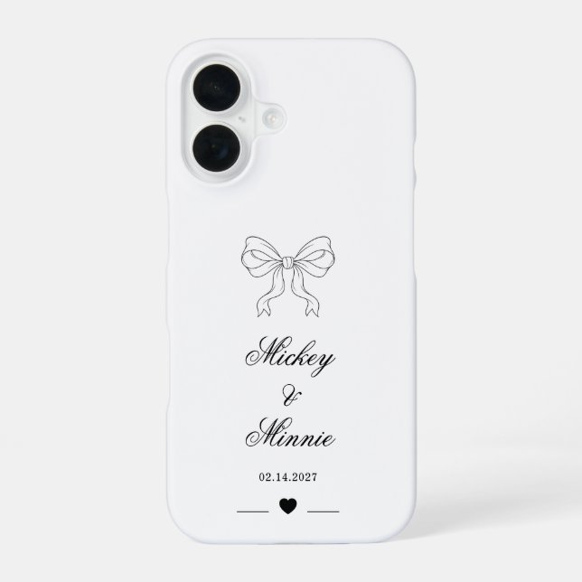 Elegantes Bogen- und Herz-Personalisierungsdesign  iPhone 16 Hülle (Rückseite)