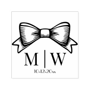 Elegantes Bogenband #6 Hochzeitspaar Initialen Dat Permastempel