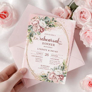 Elegantes Bohemian-Rosa-Grün Rehearsal  Einladung