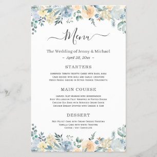 Elegantes Bohemian-Vanille-Blumen-Hochzeitsmenü Flyer