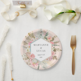 Elegantes Bohemisch Floral Monogramm Pappteller