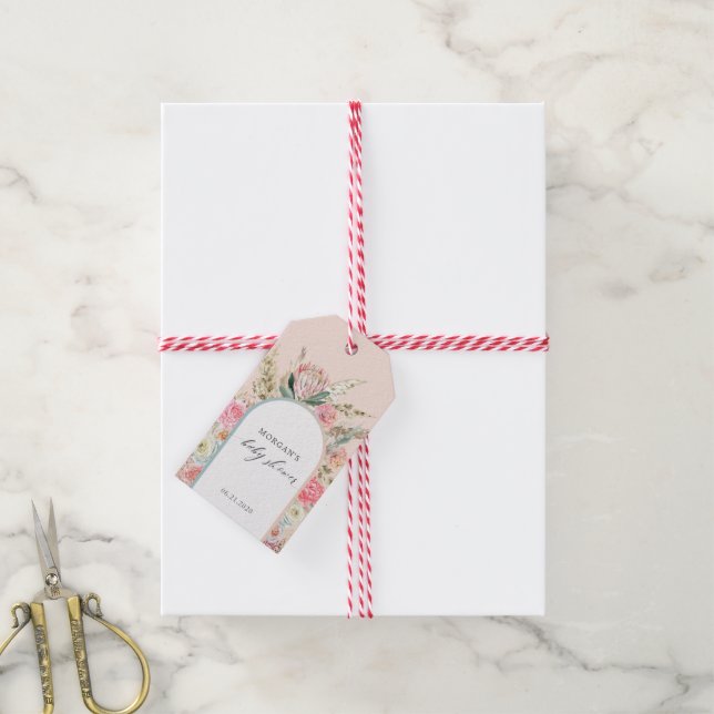 Elegantes Bohemisches Blumenspül-Monogramm Geschenkanhänger (Mit Garn)