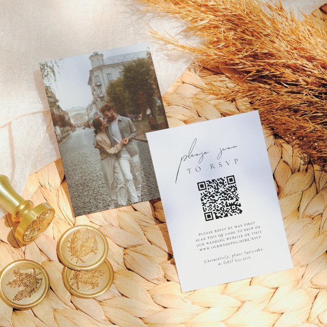 Elegantes Bohemisches modernes Foto QR Code Weddin Begleitkarte (Von Creator hochgeladen)