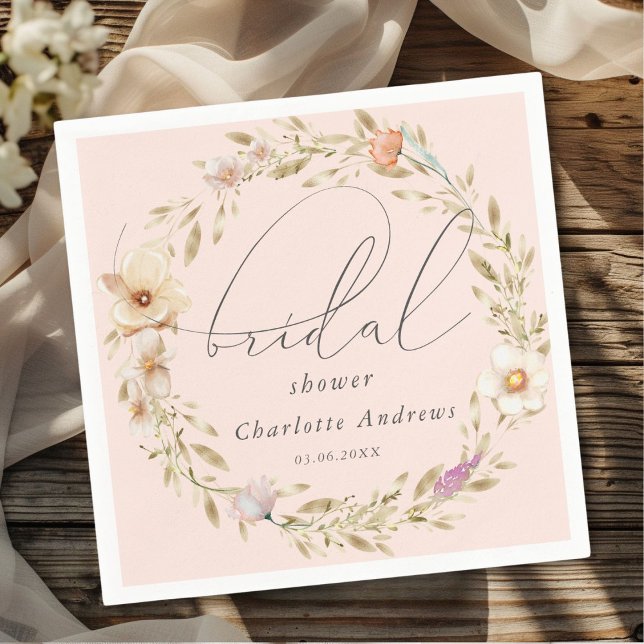Elegantes, bohenhaftes Kranz, handgeschriebenes Br Serviette (Personalized, elegant, boho wreath, handwriting Bridal Shower Napkins)