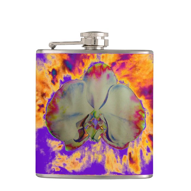 Elegantes boho abstraktes Orchideengemälde Flachmann (Vorderseite)