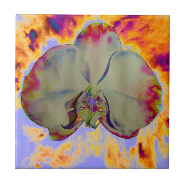 Elegantes boho abstraktes Orchideengemälde Fliese (Vorderseite)