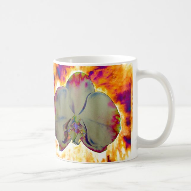 Elegantes boho abstraktes Orchideengemälde Tasse (Rechts)