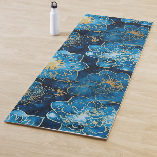 Elegantes Boho Blau Gold Florales Mandala Yogamatte