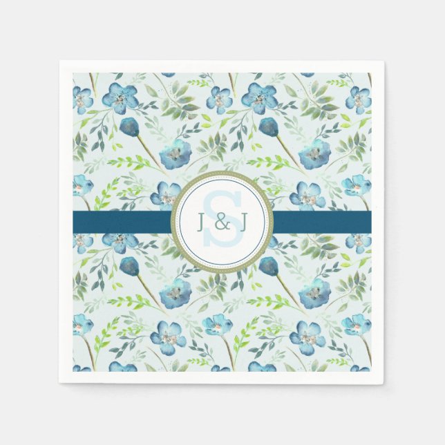 Elegantes Boho Blue Green Watercolor Floral Event Serviette (Vorderseite)