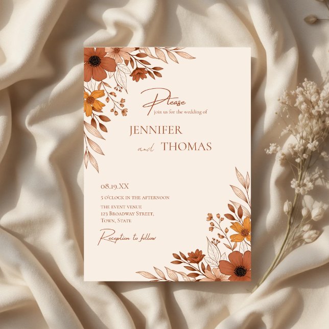 Elegantes Boho-Blumen Hochzeit Einladung (Von Creator hochgeladen)