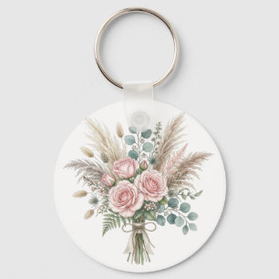 Elegantes Boho-Blumenbouquet Blushrosa Kissen Schlüsselanhänger