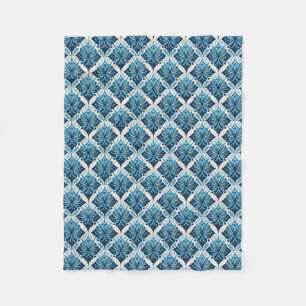 Elegantes Boho Blumenmuster in Blau Fleecedecke